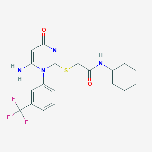 molecular formula C19H21F3N4O2S B2780424 2-((6-amino-4-oxo-1-(3-(trifluoromethyl)phenyl)-1,4-dihydropyrimidin-2-yl)thio)-N-cyclohexylacetamide CAS No. 872629-71-5