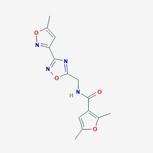 molecular formula C14H14N4O4 B2780451 2,5-二甲基-N-((3-(5-甲基异噁唑-3-基)-1,2,4-噁二唑-5-基)甲基)呋喃-3-甲酰胺 CAS No. 2034460-08-5