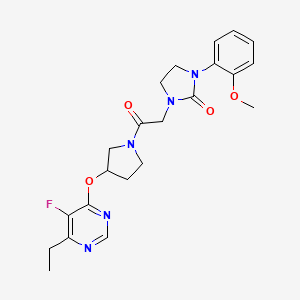 molecular formula C22H26FN5O4 B2780452 1-(2-(3-((6-Ethyl-5-fluoropyrimidin-4-yl)oxy)pyrrolidin-1-yl)-2-oxoethyl)-3-(2-methoxyphenyl)imidazolidin-2-one CAS No. 2034436-28-5