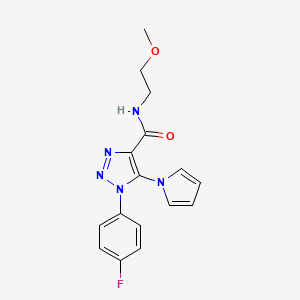molecular formula C16H16FN5O2 B2780477 1-(4-Fluorophenyl)-N-(2-methoxyethyl)-5-pyrrol-1-yltriazole-4-carboxamide CAS No. 2320854-92-8