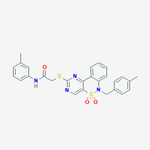 molecular formula C27H24N4O3S2 B2780507 2-{[6-(4-methylbenzyl)-5,5-dioxido-6H-pyrimido[5,4-c][2,1]benzothiazin-2-yl]thio}-N-(3-methylphenyl)acetamide CAS No. 1115516-28-3