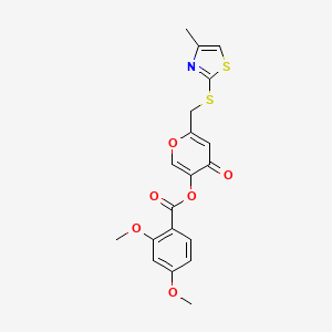 molecular formula C19H17NO6S2 B2780515 6-(((4-methylthiazol-2-yl)thio)methyl)-4-oxo-4H-pyran-3-yl 2,4-dimethoxybenzoate CAS No. 896302-97-9