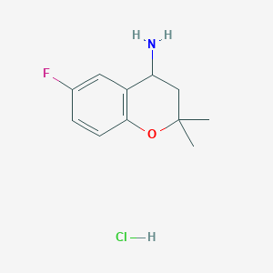 molecular formula C11H15ClFNO B2780517 6-fluoro-2,2-dimethyl-3,4-dihydro-2H-1-benzopyran-4-amine hydrochloride CAS No. 199335-36-9