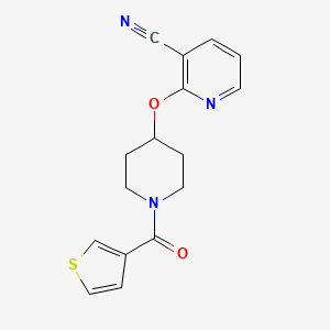 molecular formula C16H15N3O2S B2780542 2-((1-(Thiophene-3-carbonyl)piperidin-4-yl)oxy)nicotinonitrile CAS No. 1797746-12-3