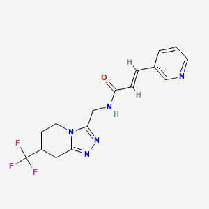 molecular formula C16H16F3N5O B2780553 (E)-3-(pyridin-3-yl)-N-((7-(trifluoromethyl)-5,6,7,8-tetrahydro-[1,2,4]triazolo[4,3-a]pyridin-3-yl)methyl)acrylamide CAS No. 2034998-07-5