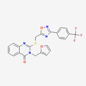 molecular formula C23H15F3N4O3S B2780554 3-(furan-2-ylmethyl)-2-(((3-(4-(trifluoromethyl)phenyl)-1,2,4-oxadiazol-5-yl)methyl)thio)quinazolin-4(3H)-one CAS No. 946328-57-0