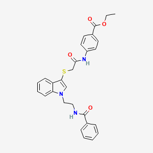 molecular formula C28H27N3O4S B2780555 乙酸-4-[[2-[1-(2-苯甲酰基乙基)吲哚-3-基]硫代乙酰)氨基]苯甲酸酯 CAS No. 532969-73-6