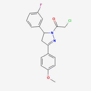 molecular formula C18H16ClFN2O2 B2780571 2-Chloro-1-[3-(3-fluorophenyl)-5-(4-methoxyphenyl)-3,4-dihydropyrazol-2-yl]ethanone CAS No. 1046722-29-5