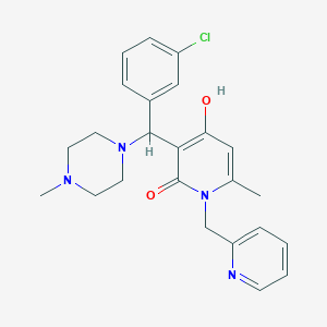 molecular formula C24H27ClN4O2 B2780583 3-((3-chlorophenyl)(4-methylpiperazin-1-yl)methyl)-4-hydroxy-6-methyl-1-(pyridin-2-ylmethyl)pyridin-2(1H)-one CAS No. 897611-55-1
