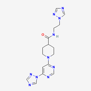molecular formula C16H20N10O B2780587 N-(2-(1H-1,2,4-triazol-1-yl)ethyl)-1-(6-(1H-1,2,4-triazol-1-yl)pyrimidin-4-yl)piperidine-4-carboxamide CAS No. 1797562-89-0