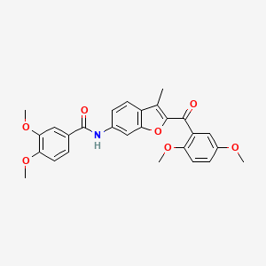 molecular formula C27H25NO7 B2780606 N-[2-(2,5-二甲氧基苯甲酰)-3-甲基-1-苯并呋喃-6-基]-3,4-二甲氧基苯甲酰胺 CAS No. 921088-57-5