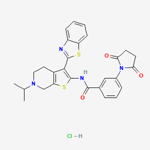 molecular formula C28H27ClN4O3S2 B2780620 N-(3-(benzo[d]thiazol-2-yl)-6-isopropyl-4,5,6,7-tetrahydrothieno[2,3-c]pyridin-2-yl)-3-(2,5-dioxopyrrolidin-1-yl)benzamide hydrochloride CAS No. 1215631-24-5