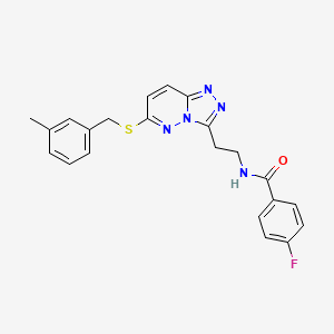 molecular formula C22H20FN5OS B2780624 4-氟-N-(2-(6-((3-甲基苯基)硫)-[1,2,4]三唑并[4,3-b]吡啶-3-基)乙基)苯甲酰胺 CAS No. 897758-99-5