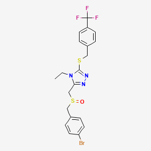molecular formula C20H19BrF3N3OS2 B2780631 3-{[(4-bromobenzyl)sulfinyl]methyl}-4-ethyl-5-{[4-(trifluoromethyl)benzyl]sulfanyl}-4H-1,2,4-triazole CAS No. 344275-21-4