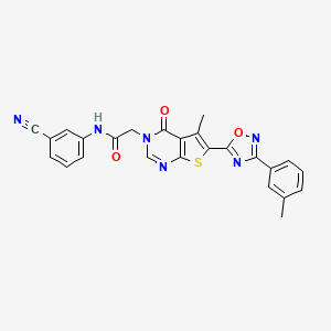 molecular formula C25H18N6O3S B2780641 N-(3-cyanophenyl)-2-(5-methyl-4-oxo-6-(3-(m-tolyl)-1,2,4-oxadiazol-5-yl)thieno[2,3-d]pyrimidin-3(4H)-yl)acetamide CAS No. 1223764-70-2