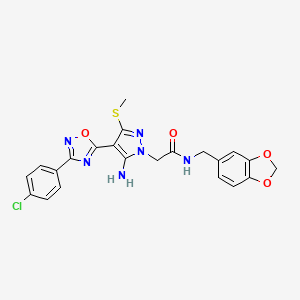 2-(5-amino-4-(3-(4-chlorophenyl)-1,2,4-oxadiazol-5-yl)-3-(methylthio)-1H-pyrazol-1-yl)-N-(benzo[d][1,3]dioxol-5-ylmethyl)acetamide