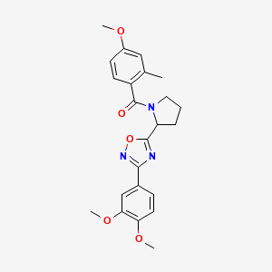 molecular formula C23H25N3O5 B2780647 3-(3,4-Dimethoxyphenyl)-5-[1-(4-methoxy-2-methylbenzoyl)pyrrolidin-2-yl]-1,2,4-oxadiazole CAS No. 1795393-71-3