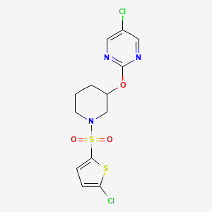 molecular formula C13H13Cl2N3O3S2 B2780664 5-Chloro-2-((1-((5-chlorothiophen-2-yl)sulfonyl)piperidin-3-yl)oxy)pyrimidine CAS No. 2034579-96-7