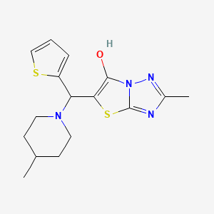 molecular formula C16H20N4OS2 B2780665 2-Methyl-5-((4-methylpiperidin-1-yl)(thiophen-2-yl)methyl)thiazolo[3,2-b][1,2,4]triazol-6-ol CAS No. 851970-15-5