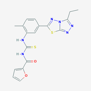 molecular formula C18H16N6O2S2 B278067 N-{[5-(3-ethyl[1,2,4]triazolo[3,4-b][1,3,4]thiadiazol-6-yl)-2-methylphenyl]carbamothioyl}furan-2-carboxamide 