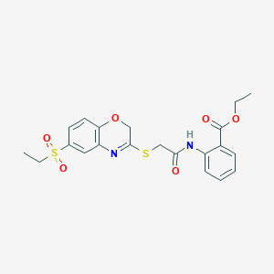 ethyl 2-(2-((6-(ethylsulfonyl)-2H-benzo[b][1,4]oxazin-3-yl)thio)acetamido)benzoate