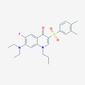 molecular formula C24H29FN2O3S B2780677 7-(diethylamino)-3-((3,4-dimethylphenyl)sulfonyl)-6-fluoro-1-propylquinolin-4(1H)-one CAS No. 893790-64-2