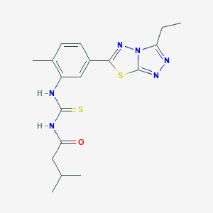 molecular formula C18H22N6OS2 B278068 N-{[5-(3-ethyl[1,2,4]triazolo[3,4-b][1,3,4]thiadiazol-6-yl)-2-methylphenyl]carbamothioyl}-3-methylbutanamide 