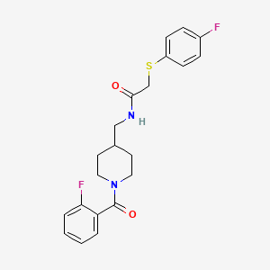 molecular formula C21H22F2N2O2S B2780694 N-((1-(2-fluorobenzoyl)piperidin-4-yl)methyl)-2-((4-fluorophenyl)thio)acetamide CAS No. 1235261-60-5