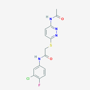 molecular formula C14H12ClFN4O2S B2780703 2-((6-acetamidopyridazin-3-yl)thio)-N-(3-chloro-4-fluorophenyl)acetamide CAS No. 1021060-71-8