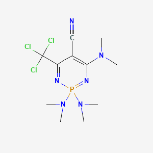 molecular formula C11H18Cl3N6P B2780706 2,2,4-Tris(dimethylamino)-6-(trichloromethyl)-1,3-diaza-2lambda5-phosphacyclohexa-1,3,5-triene-5-carbonitrile CAS No. 75394-28-4