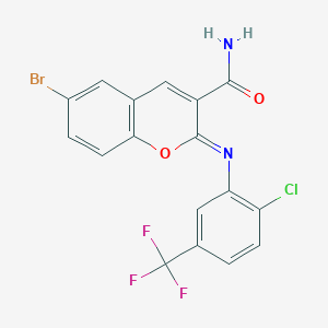 (2Z)-6-bromo-2-{[2-chloro-5-(trifluoromethyl)phenyl]imino}-2H-chromene-3-carboxamide