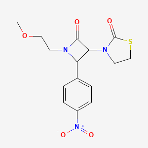 molecular formula C15H17N3O5S B2780747 3-[1-(2-Methoxyethyl)-2-(4-nitrophenyl)-4-oxoazetidin-3-yl]-1,3-thiazolidin-2-one CAS No. 1252094-19-1