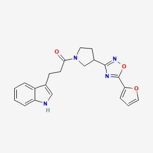 molecular formula C21H20N4O3 B2780757 1-(3-(5-(呋喃-2-基)-1,2,4-噁二唑-3-基)吡咯啉-1-基)-3-(1H-吲哚-3-基)丙酮 CAS No. 2034600-65-0