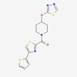 molecular formula C15H14N4O2S3 B2780772 (4-((1,3,4-Thiadiazol-2-yl)oxy)piperidin-1-yl)(4-(thiophen-2-yl)thiazol-2-yl)methanone CAS No. 2191405-12-4