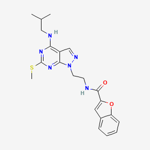 molecular formula C21H24N6O2S B2780778 N-(2-(4-(isobutylamino)-6-(methylthio)-1H-pyrazolo[3,4-d]pyrimidin-1-yl)ethyl)benzofuran-2-carboxamide CAS No. 941896-66-8