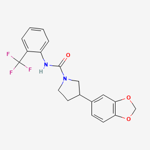 molecular formula C19H17F3N2O3 B2780787 3-(benzo[d][1,3]dioxol-5-yl)-N-(2-(trifluoromethyl)phenyl)pyrrolidine-1-carboxamide CAS No. 2034563-84-1