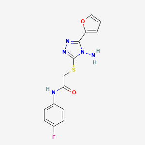 molecular formula C14H12FN5O2S B2780793 2-{[4-amino-5-(furan-2-yl)-4H-1,2,4-triazol-3-yl]sulfanyl}-N-(4-fluorophenyl)acetamide CAS No. 577789-32-3