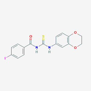 molecular formula C16H13IN2O3S B278084 N-(2,3-dihydro-1,4-benzodioxin-6-ylcarbamothioyl)-4-iodobenzamide 