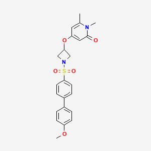 molecular formula C23H24N2O5S B2780874 4-((1-((4'-甲氧基-[1,1'-联苯]-4-基)磺酰)氮杂环丁烷-3-基)氧基)-1,6-二甲基吡啶-2(1H)-酮 CAS No. 2034289-75-1