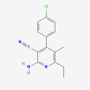 molecular formula C15H14ClN3 B2780879 2-Amino-4-(4-chlorophenyl)-6-ethyl-5-methylnicotinonitrile CAS No. 338794-05-1