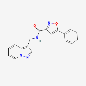 molecular formula C18H14N4O2 B2780887 5-phenyl-N-(pyrazolo[1,5-a]pyridin-3-ylmethyl)isoxazole-3-carboxamide CAS No. 1396808-27-7