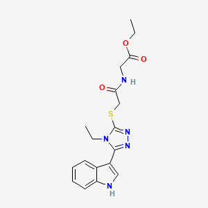 molecular formula C18H21N5O3S B2780908 ethyl 2-(2-((4-ethyl-5-(1H-indol-3-yl)-4H-1,2,4-triazol-3-yl)thio)acetamido)acetate CAS No. 852144-08-2