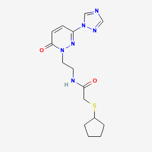 molecular formula C15H20N6O2S B2780923 2-(cyclopentylthio)-N-(2-(6-oxo-3-(1H-1,2,4-triazol-1-yl)pyridazin-1(6H)-yl)ethyl)acetamide CAS No. 1448058-89-6