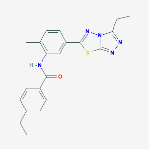 molecular formula C21H21N5OS B278095 4-ethyl-N-[5-(3-ethyl[1,2,4]triazolo[3,4-b][1,3,4]thiadiazol-6-yl)-2-methylphenyl]benzamide 