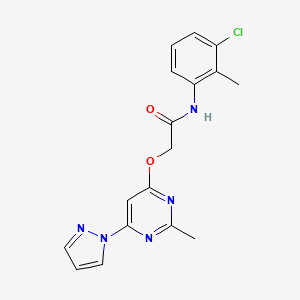 molecular formula C17H16ClN5O2 B2781001 N-(3-chloro-2-methylphenyl)-2-((2-methyl-6-(1H-pyrazol-1-yl)pyrimidin-4-yl)oxy)acetamide CAS No. 1421513-89-4