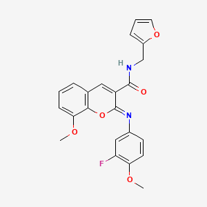 molecular formula C23H19FN2O5 B2781003 (2Z)-2-[(3-fluoro-4-methoxyphenyl)imino]-N-(furan-2-ylmethyl)-8-methoxy-2H-chromene-3-carboxamide CAS No. 1327179-91-8