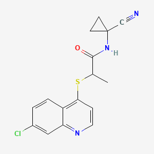 molecular formula C16H14ClN3OS B2781005 2-(7-Chloroquinolin-4-yl)sulfanyl-N-(1-cyanocyclopropyl)propanamide CAS No. 1436024-15-5