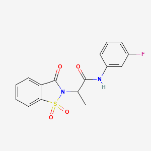 molecular formula C16H13FN2O4S B2781007 2-(1,1-二氧代-3-氧代苯并[d]异噻唑-2(3H)-基)-N-(3-氟苯基)丙酰胺 CAS No. 899955-14-7