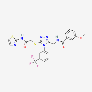 molecular formula C23H19F3N6O3S2 B2781008 3-methoxy-N-((5-((2-oxo-2-(thiazol-2-ylamino)ethyl)thio)-4-(3-(trifluoromethyl)phenyl)-4H-1,2,4-triazol-3-yl)methyl)benzamide CAS No. 310449-63-9