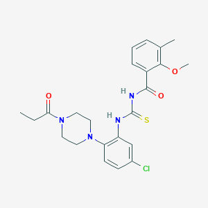 N-{[5-chloro-2-(4-propanoylpiperazin-1-yl)phenyl]carbamothioyl}-2-methoxy-3-methylbenzamide
